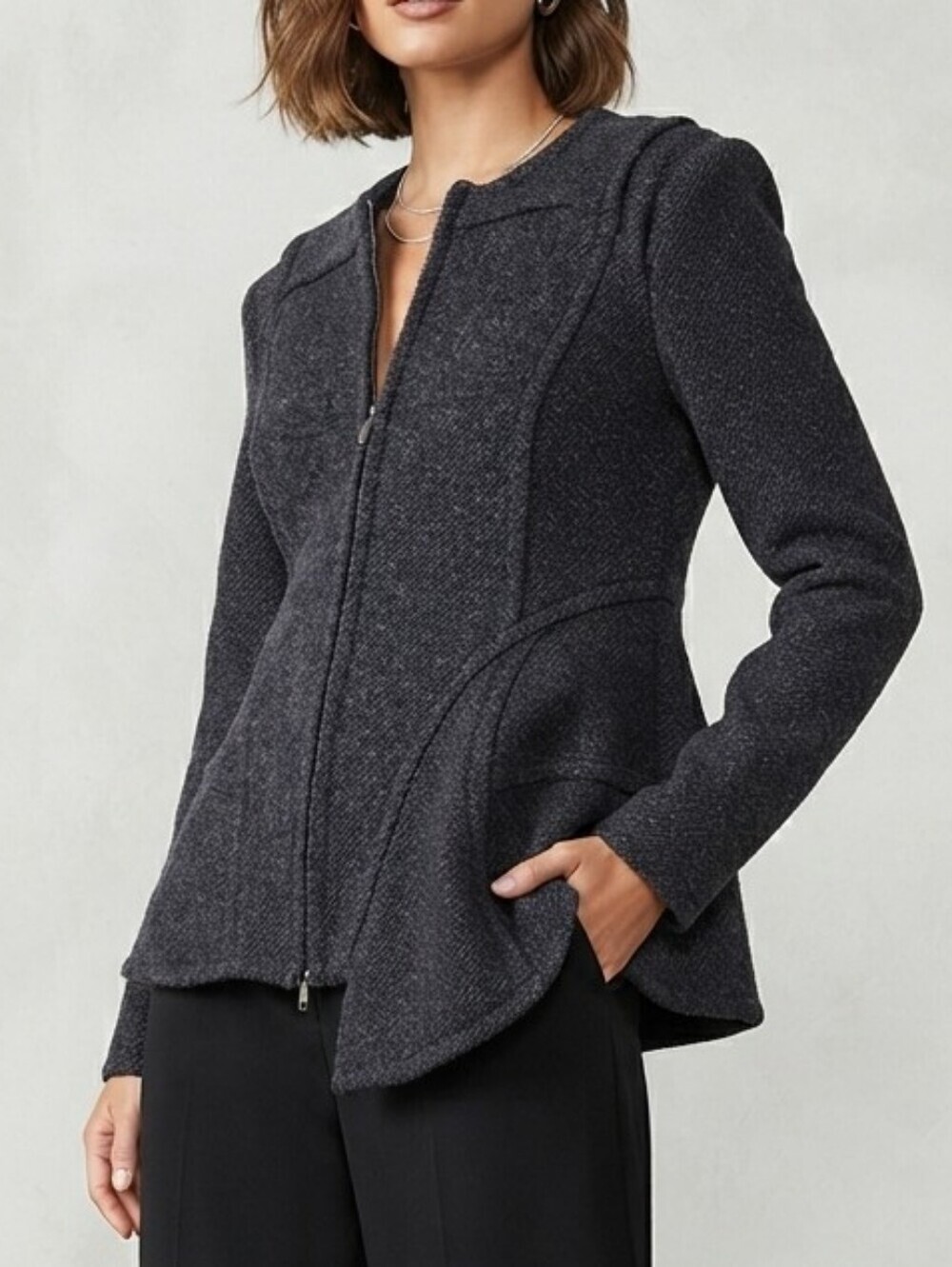 Marni Wool Blend Pea Coat Jacket Luxury Designer Charcol Asymmetrical Hem Preppy
